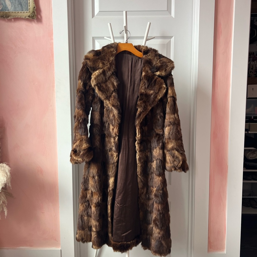 Vintage 70s French chocolate brown full length Fur Coat